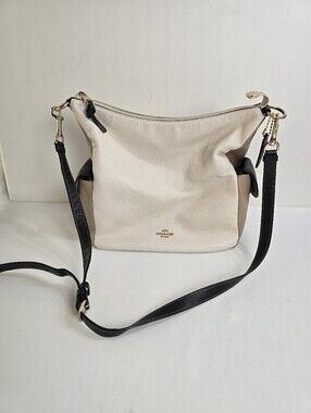 Coach Pennie Shoulder Bag Colorblock Chalk Multi Pocket Pebbled Leather Purse
